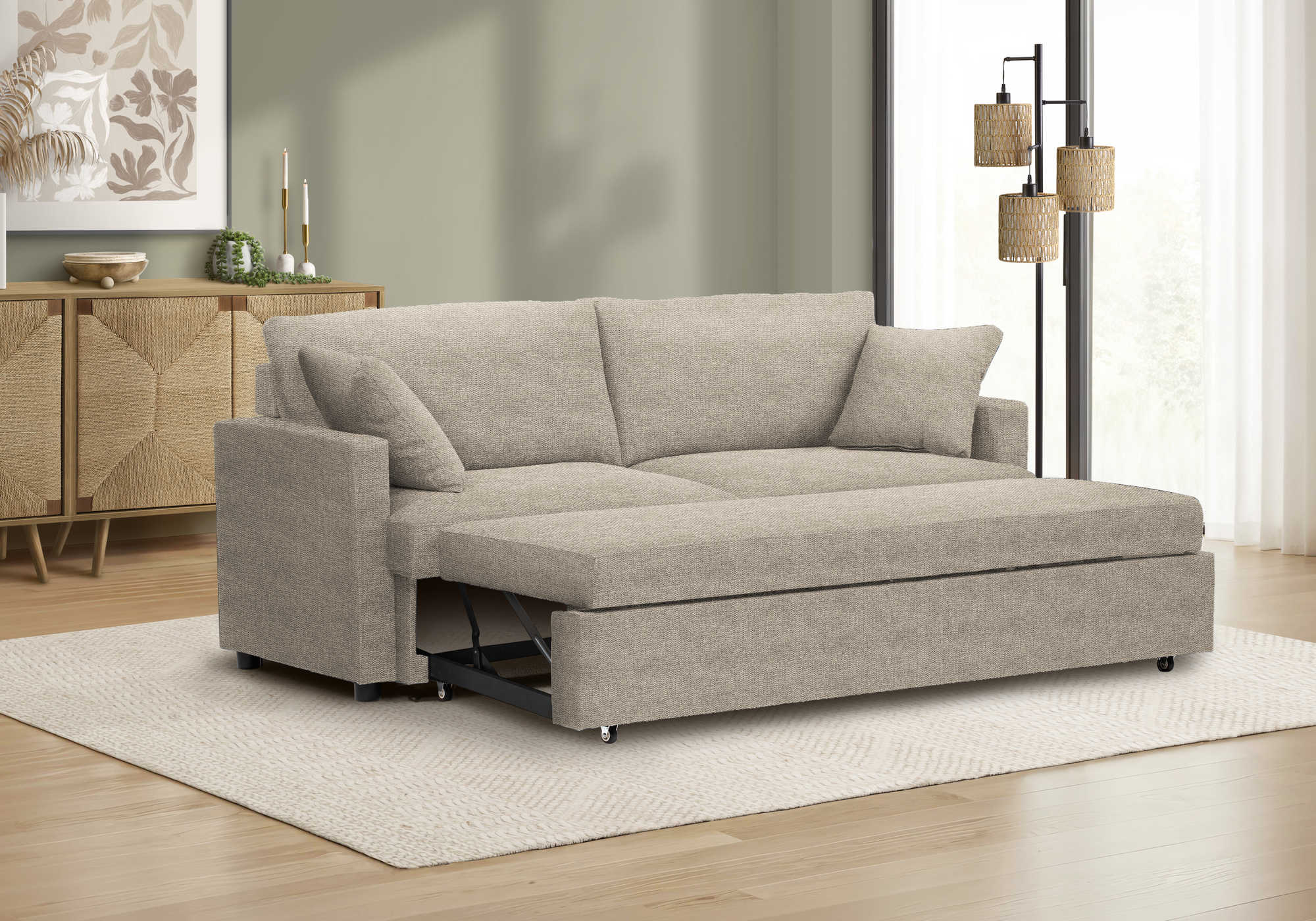 Sofa lit de 78" de Monarch - BREGO-31 - tissu beige pale (8224G31)