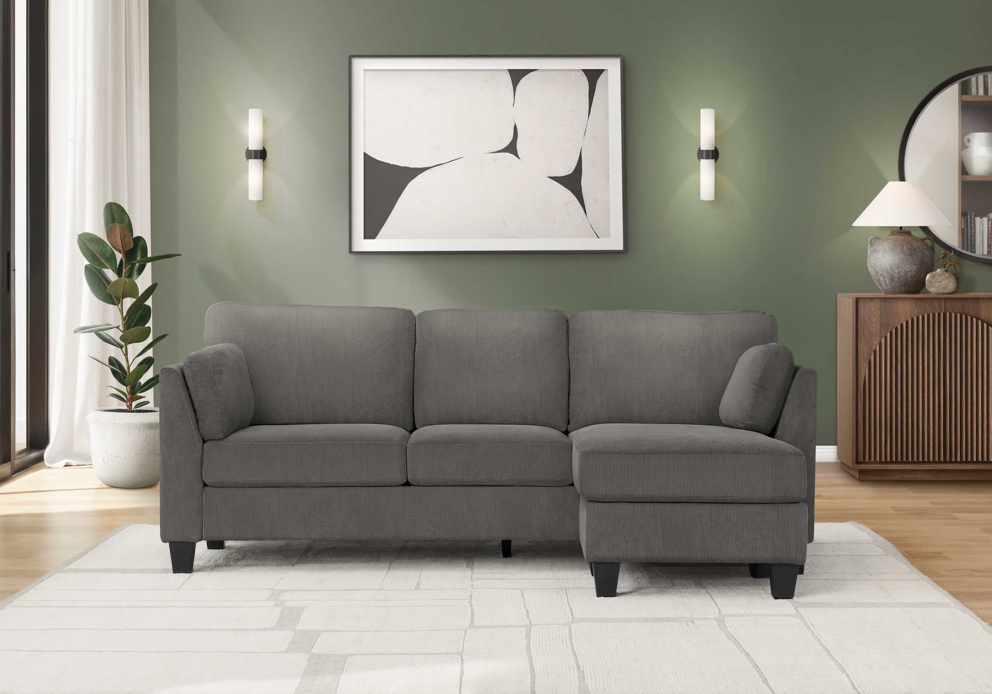 Sofa chaise longue avec deux coussins de 87" Monarch -FJORD-15- tissu gris (8714D15)