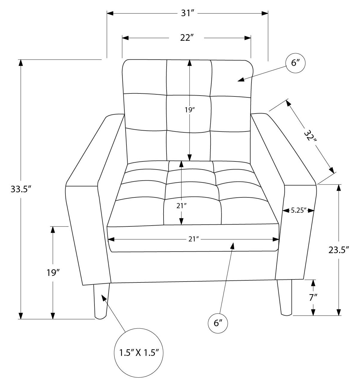 Fauteuil de 31" de Monarch LUMOS-17– Tissu gris foncé (8J11L17)