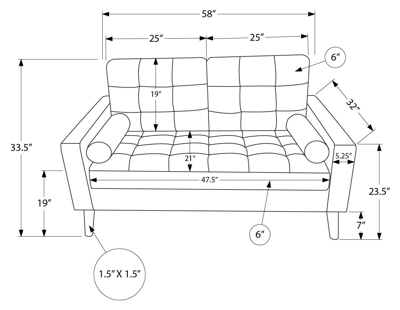58" Loveseat with Two Cushions by Monarch - CK5A95 - Black PU (8J12A95)