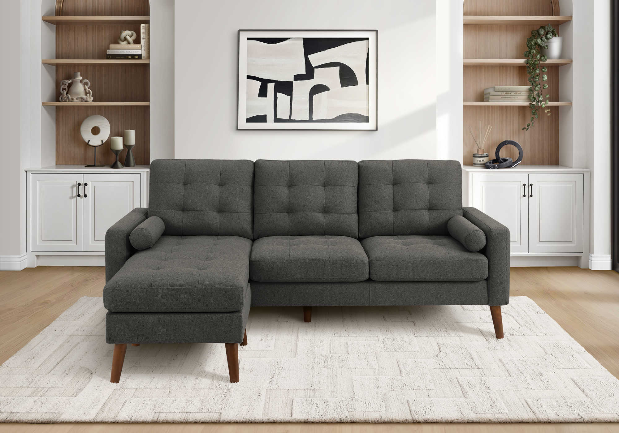Monarch 85" Two-Cushion Chaise Sofa - LUMOS-17 - Grey Fabric (8J14L17)