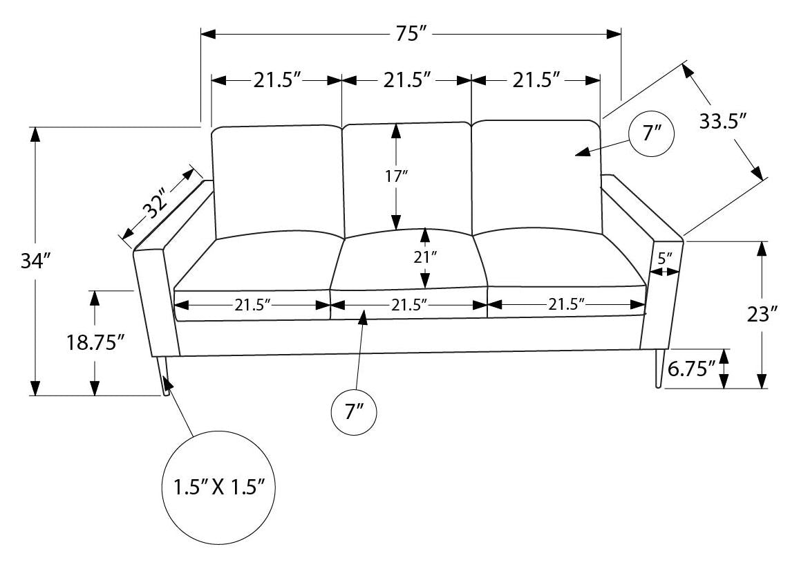 Sofa de 77" Monarch - RA-02 - Simili cuir gris (8J33A02)