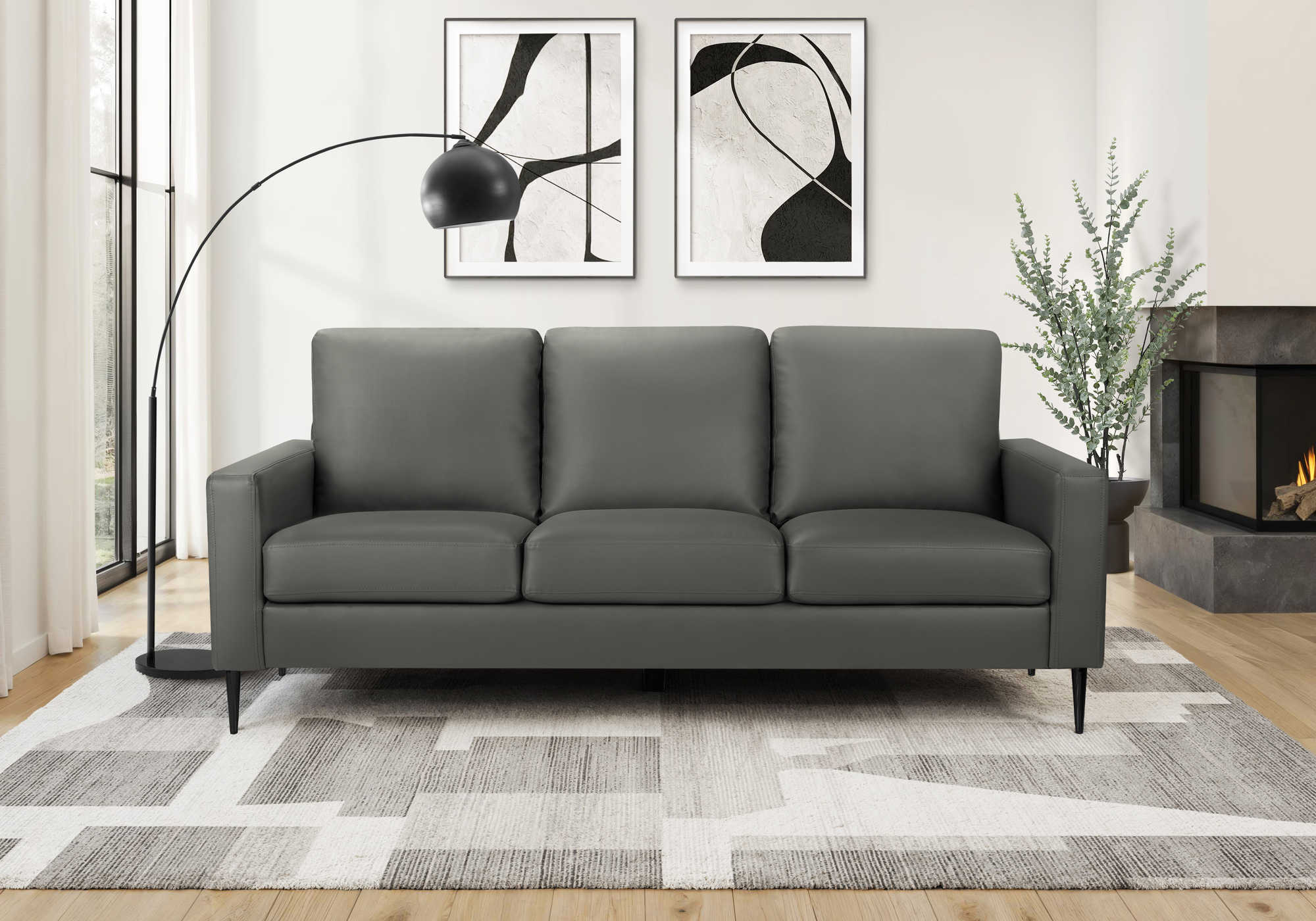Sofa de 77" Monarch - RA-02 - Simili cuir gris (8J33A02)