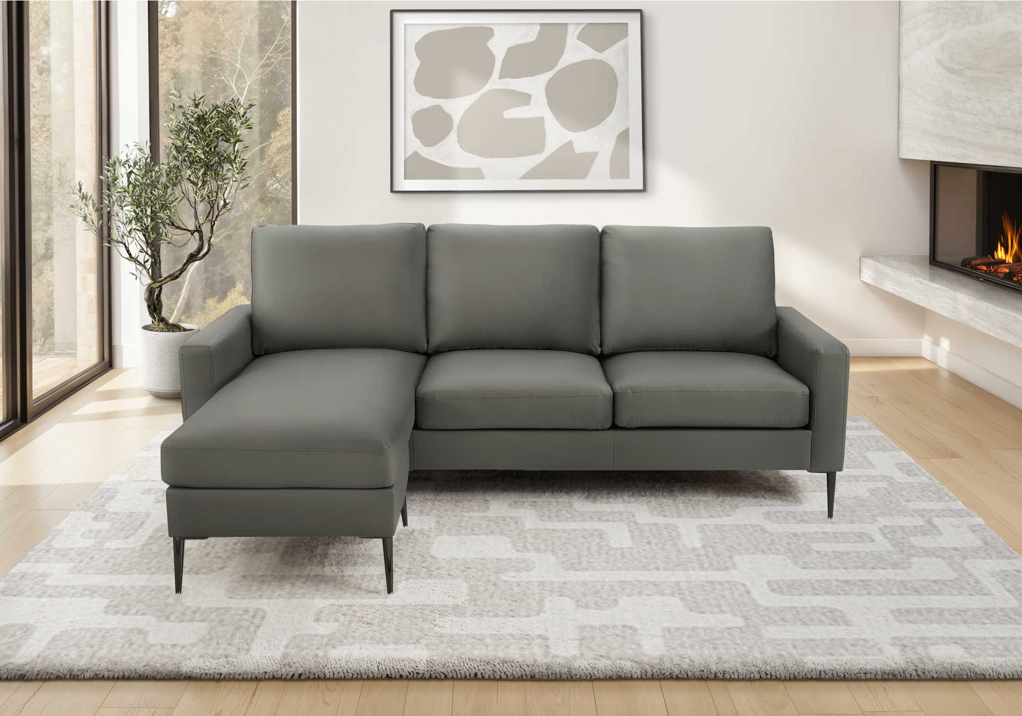 85" Monarch Chaise Sofa - Grey PU (8J34A02)