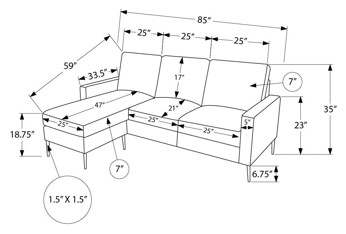 85" Monarch Chaise Sofa - Grey PU (8J34A02)