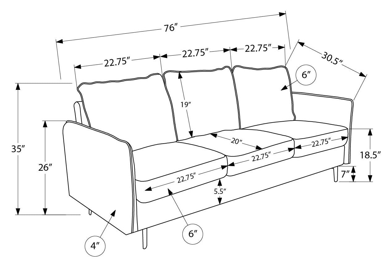 76" Sofa Monarch - COACH-18 - grey fabric (8K13C18)