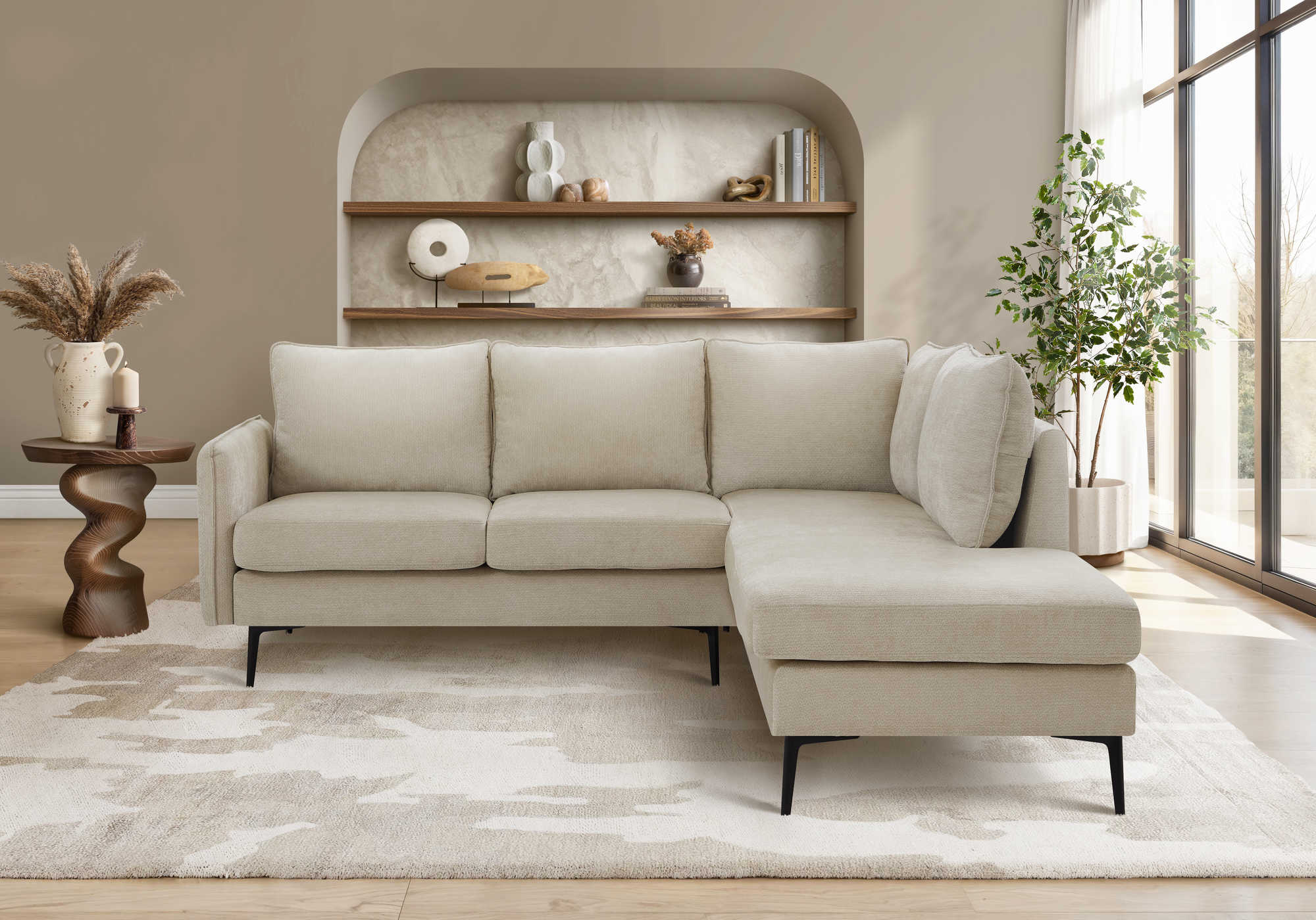 85" Monarch Sectional Sofa - COACH-4 - Beige Fabric (8K15C04)