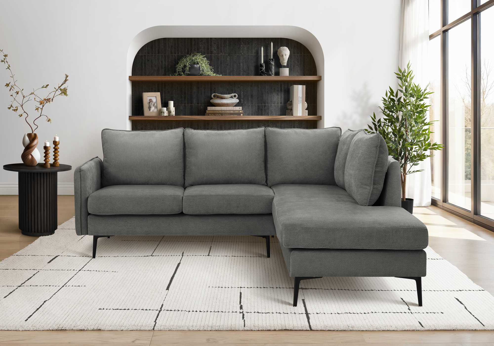 Monarch 85" Sectional Sofa - COACH-18 - grey fabric (8K15C18)