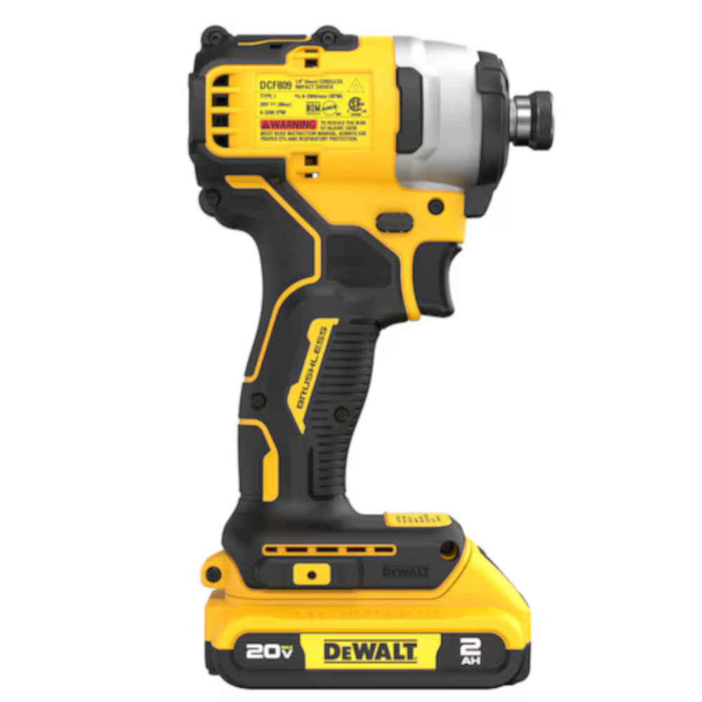 Ensemble de visseuse Dewalt  à chocs compacte sans fil 1/4 po sans balais Dewalt ATOMIC™ 20V MAX* (DCF809D1)