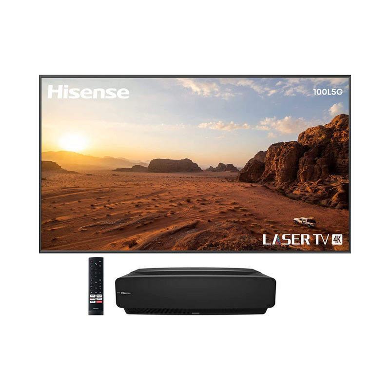 Ensemble de Projecteur et toile Hisense 100’’ 2700 lumens 4K HDR10 Dolby Atmos Android (100L5G) - Les soldes du