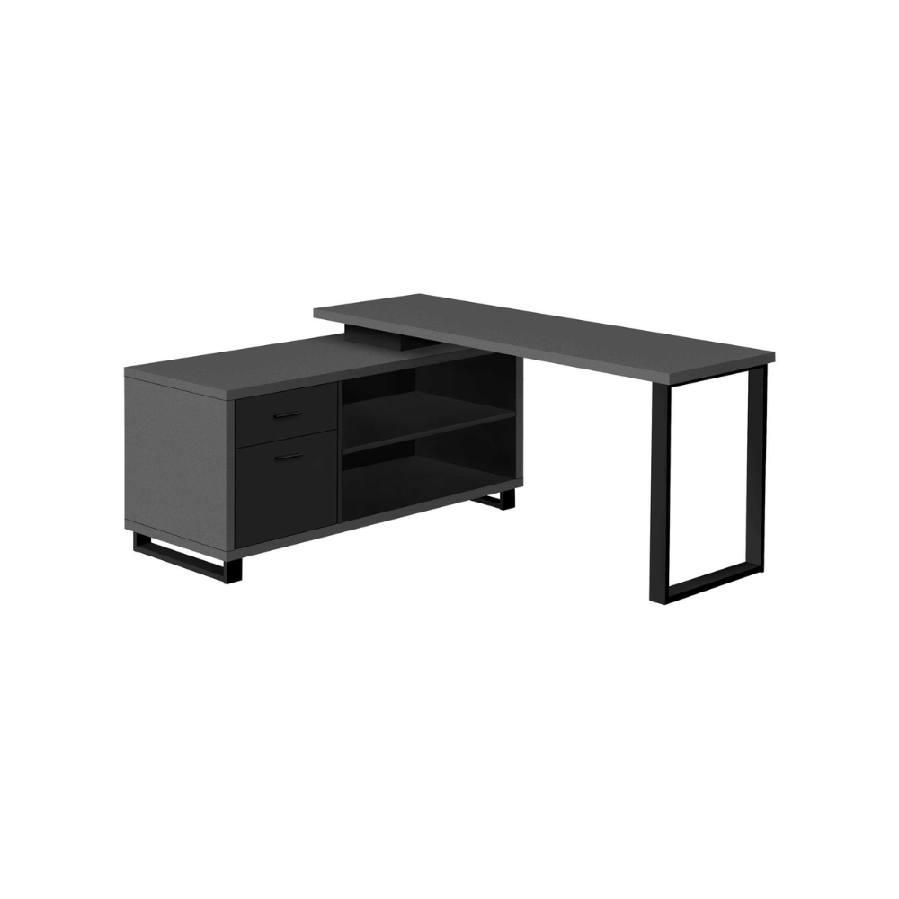 Bureau d'ordinateur moderne en coin, gris et noir - Monarch (I7715)