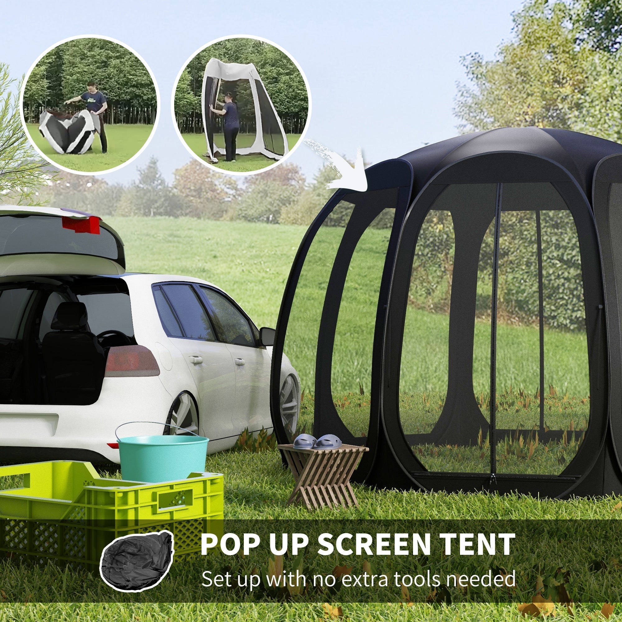 Outsunny 11 ft. x 11.5 ft. Screen House, Pop-Up Camping Gazebo with Portable Carry Bag and 2 Doors - Black