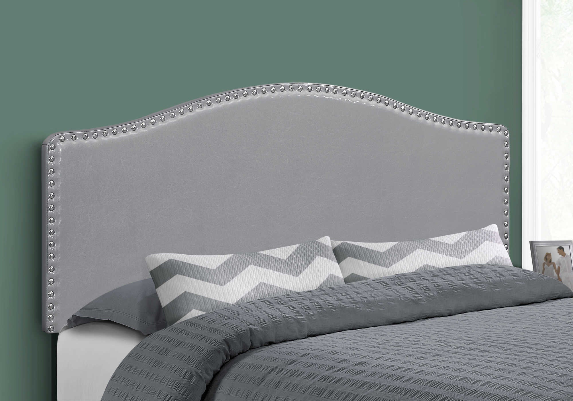 Tête de lit Queen en simili-cuir gris - Monarch (I6011Q)