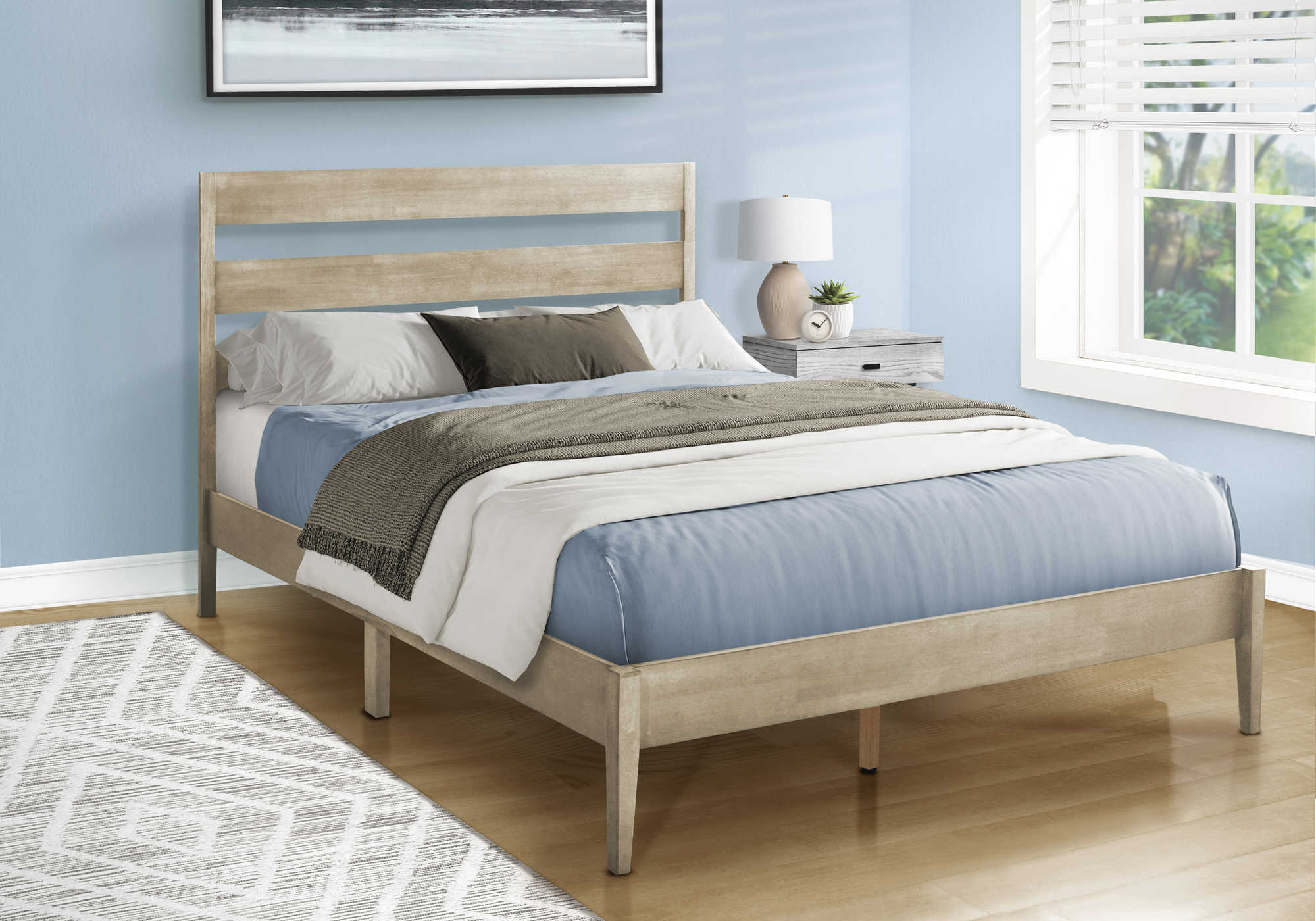 Base de lit Queen en bois gris - Monarch (I6065Q)