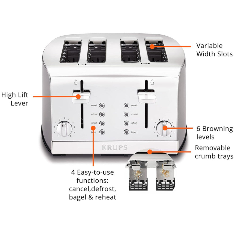 Grille-pain 4 tranches en acier inoxydable KRUPS KH734D51