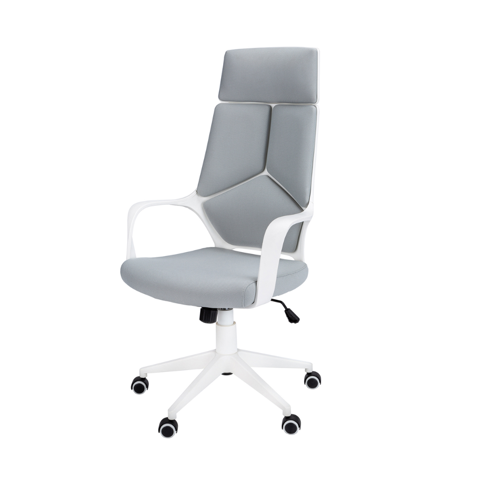 Chaise de bureau à dossier exécutif de couleur blanc et tissu gris