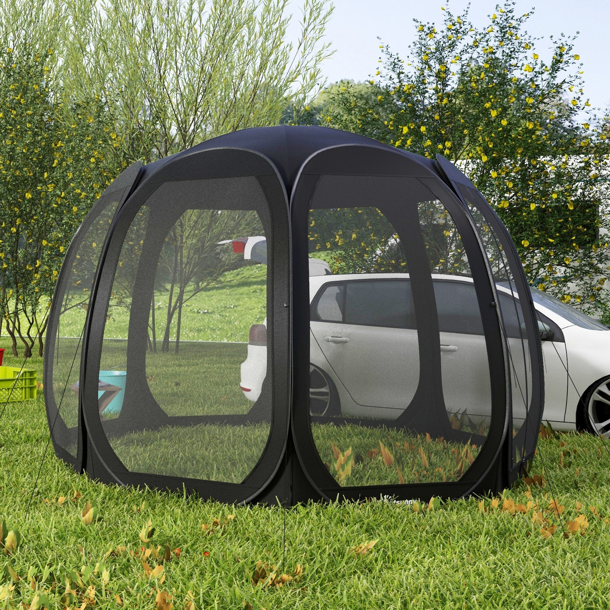 Outsunny 11 ft. x 11.5 ft. Screen House, Pop-Up Camping Gazebo with Portable Carry Bag and 2 Doors - Black