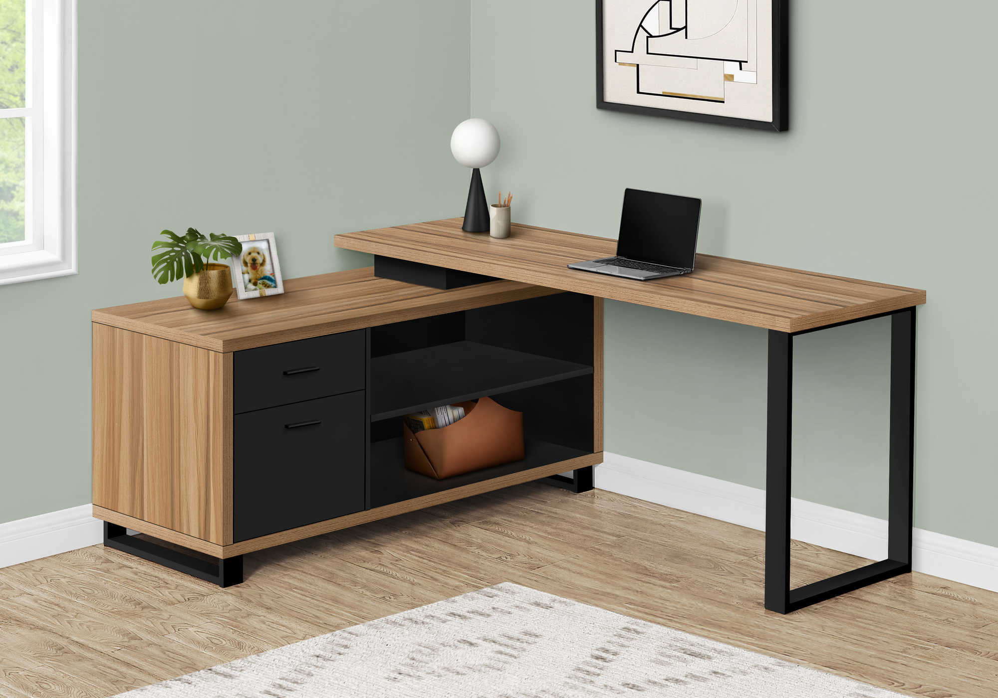 Bureau exécutif 72"L de Monarch en bois pâle et noir (I7712)