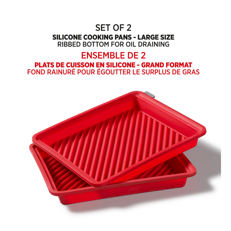 Ensemble de 2 plats de cuisson Starfrit en silicone avec structure métallique intégrée - large - fond rainuré - rouge