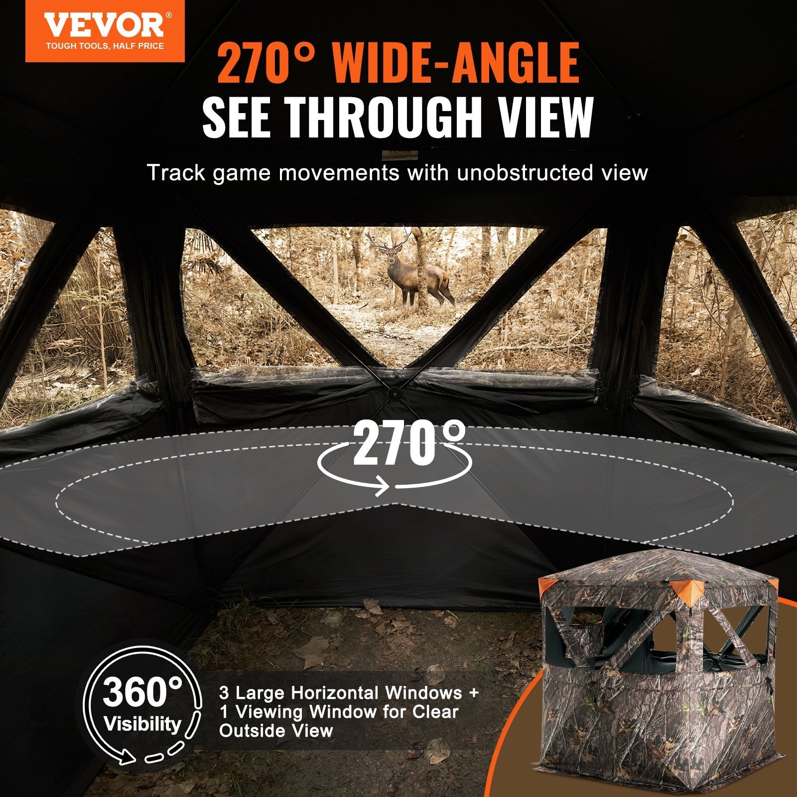 Cache de chasse Vevor avec vue panoramique à 270° pour 1 à 2 personnes