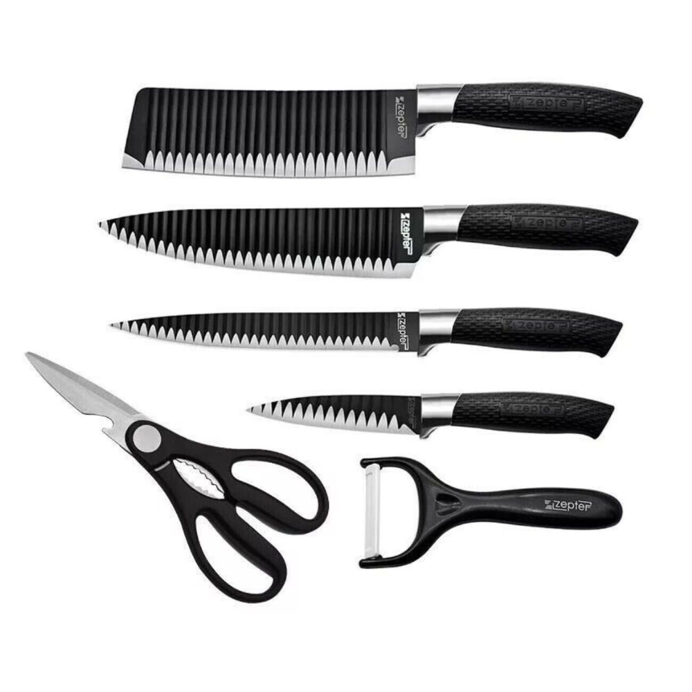 Ensemble couteaux de chef 6 pièces en acier inoxydable à haute teneur en carbone avec poignées ergonomiques en frêne