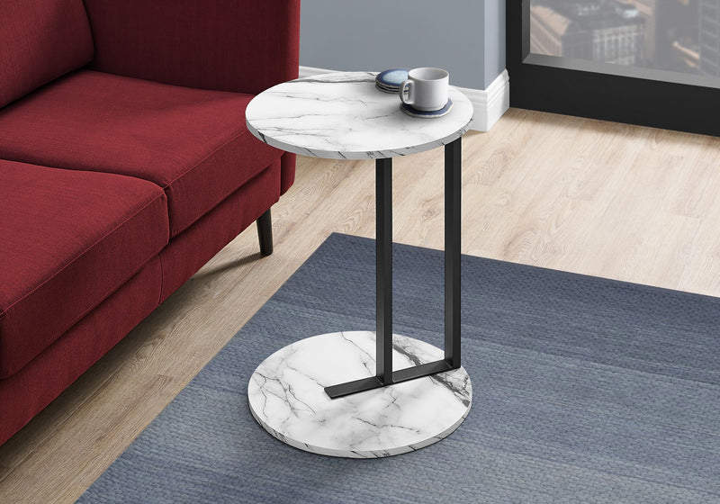 Table d'appoint en faux marbre blanc et metal noir