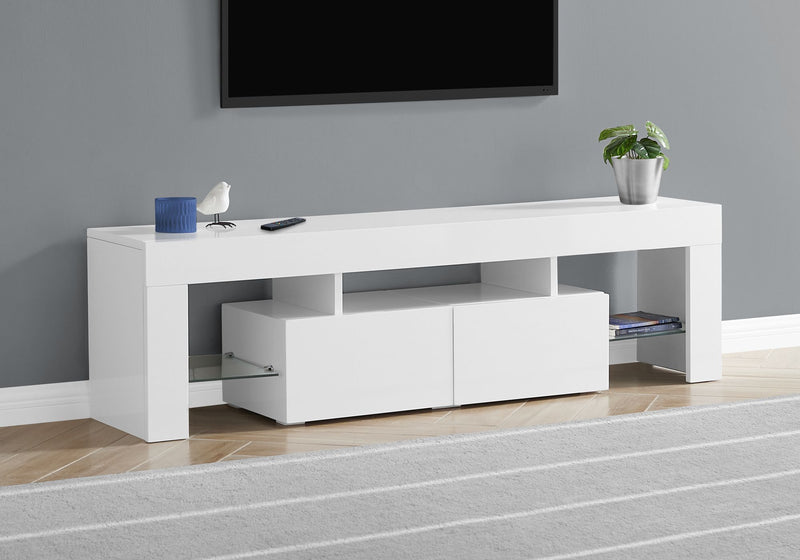 Meuble tv Blanc lustre avec verre trempe