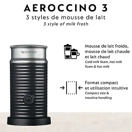 Nespresso Areoccino 3 Milk Frother - Black